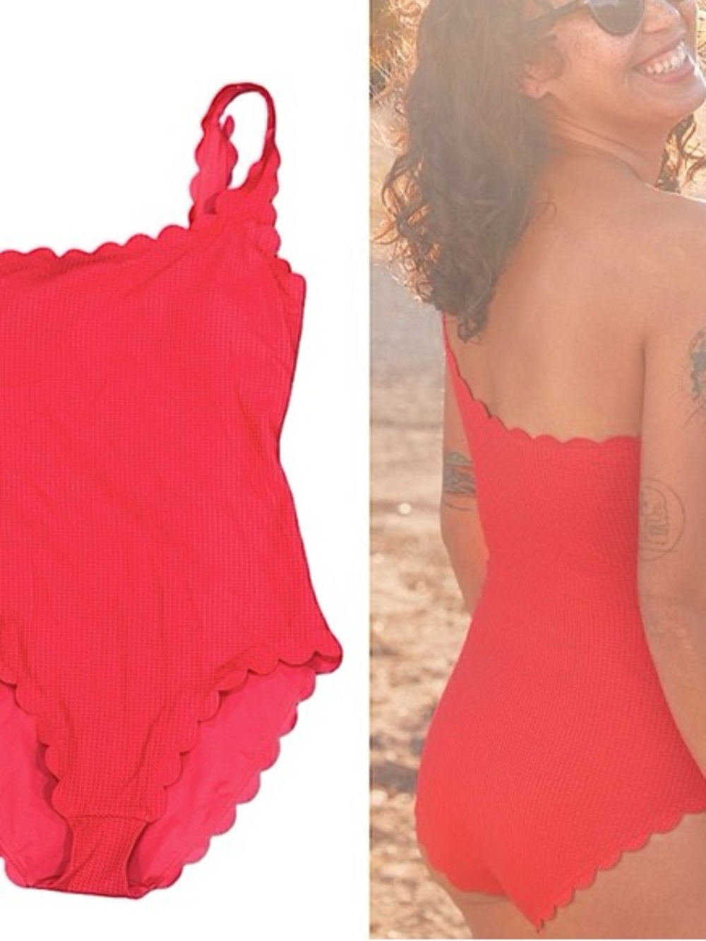 Aerie Waffle Scalloped One Shoulder One Piece Swimsuit